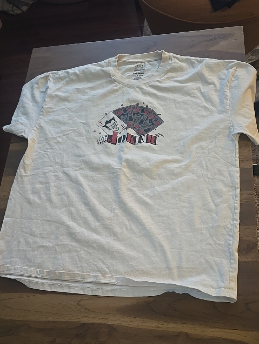Batman White Short Sleeve Tee with Joker Card Fan Graphic